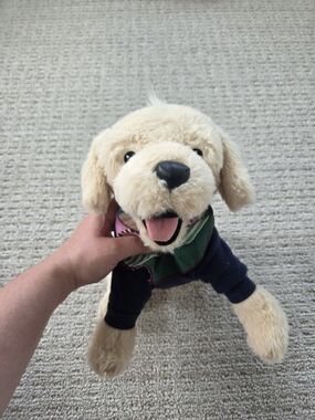 Plush Golden Retriever Dog Toy in Cream with Green Bandana
